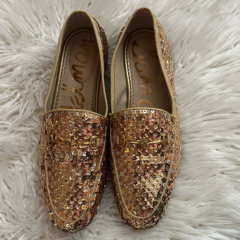 Gold Sequin Loafers